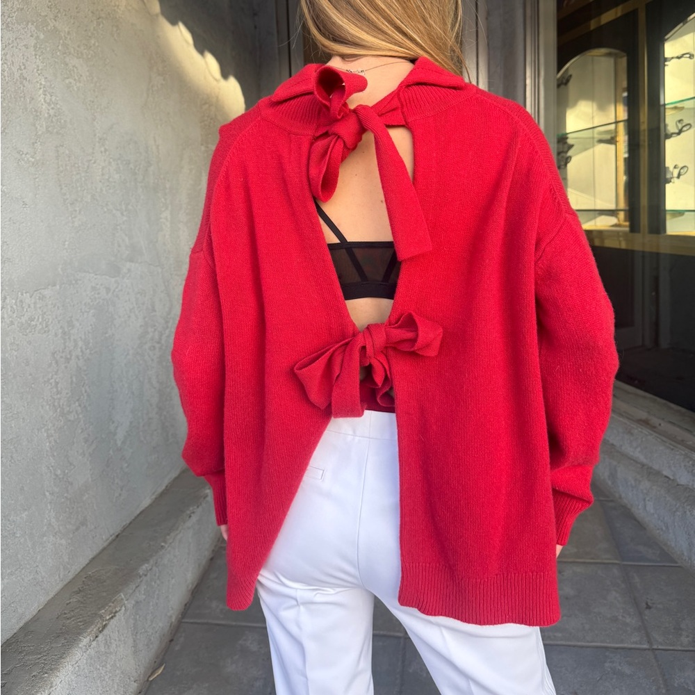 Lewit Red Cashmere Open Back Tie Sweater  Size S